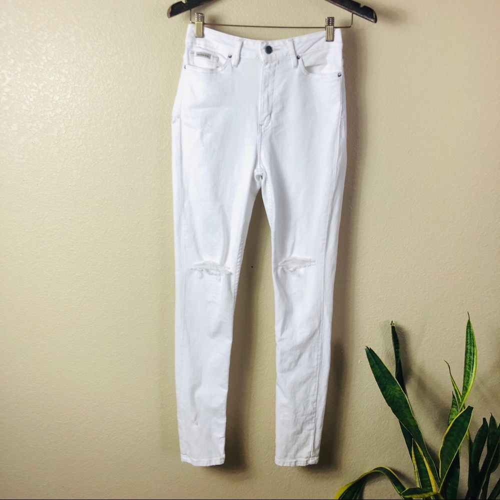 White High Rise Calvin Klein Ripped Skinny Jeans